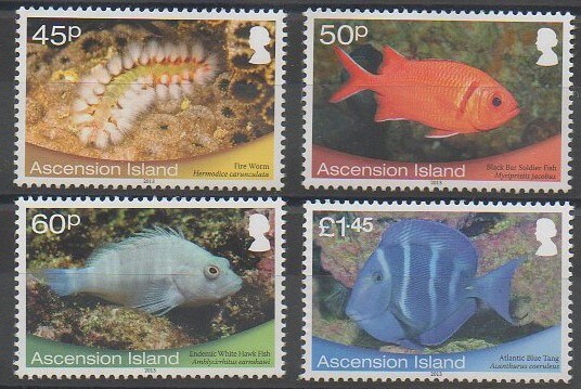 Timbres émis par les îles de l'Ascension en 2013 représentant des poissons