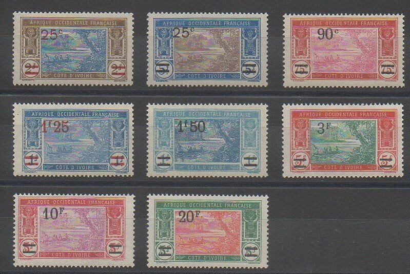 Timbres de Côte d'Ivoire de 1924 n°73 à 80