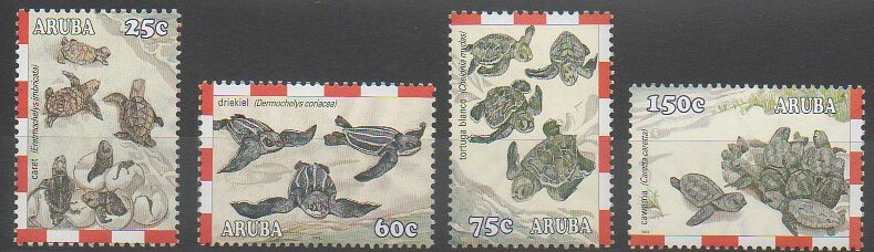 Série de timbres thématiques de l'île d'Aruba sur les reptiles