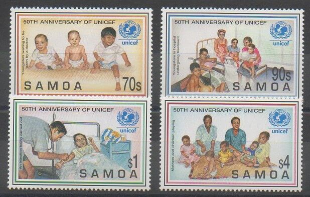 Timbres de îles Samoa amis en 1996 numéros 848 à 851 (50ème anniversaire de l'Unicef)