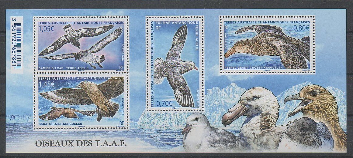 Timbres sur des oiseaux de mer des TAAF de 2016