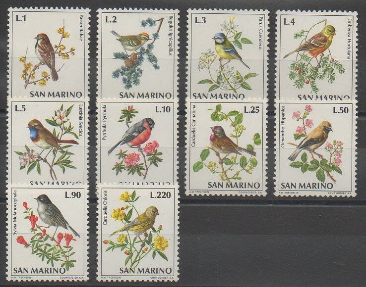 Timbres sur les oiseaux chanteurs ou passereaux de Saint-Marin de 1972