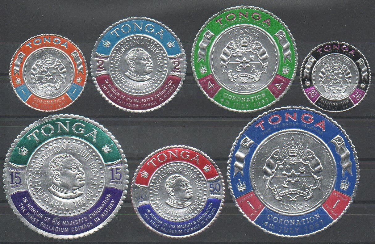 Timbres des îles Tonga de 1967 en forme de monnaies