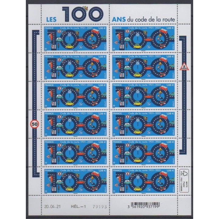 Buy this souvenir sheet  of France of the year 2021 (Nb F30 - 100 ans du code de la route).