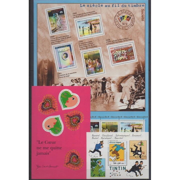 Acheter les timbres et les 7 blocs-feuillets de France  de l'année 2000 (No 3294/3366 - BF27/BF32).