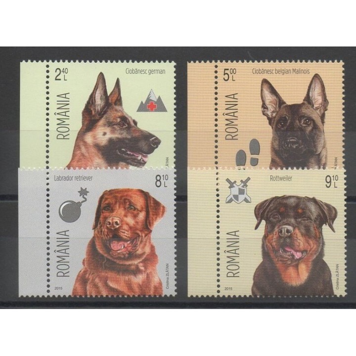 Timbres - chiens - Roumanie - 2015- No 5950/5953