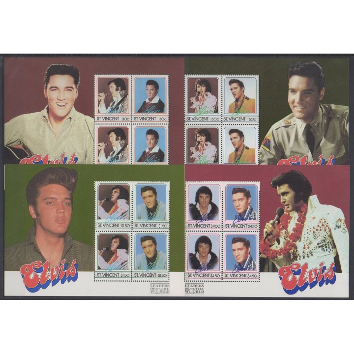 Buy this stamp and these 4 souvenir sheets of Saint Vincent of the year 1985 (4 BF Elvis Presley).