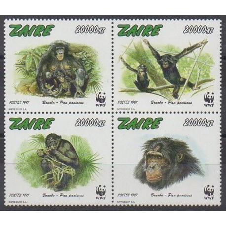 Zaire - 1997 - Nb 1487/1490 - Mamals - Endangered species - WWF
