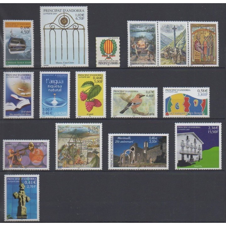 Acheter les timbres d'Andorre français  de l'année 2001 (No 540/554).