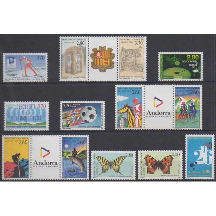 Acheter les timbres d'Andorre français  de l'année 1994 (No 441/453).