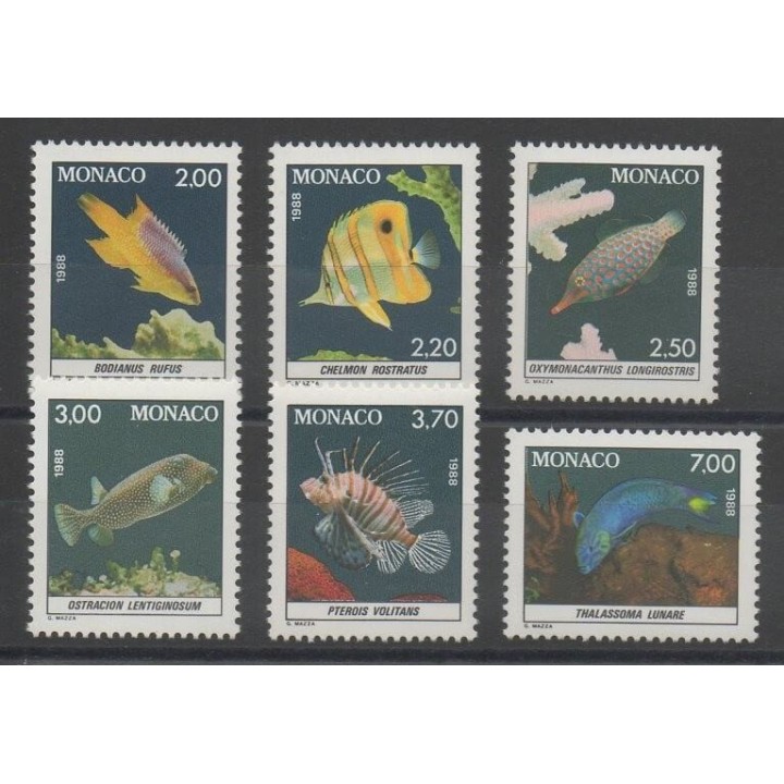 Timbres - poissons - Monaco  - 1988 - No 1615/1620