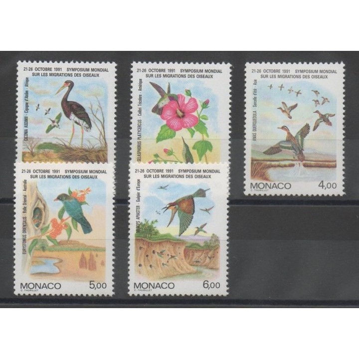 Timbres - oiseaux - Monaco  - 1991 - No 1754/1758