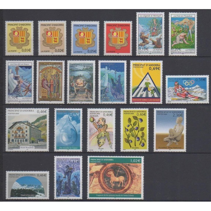 Acheter les timbres d'Andorre français  de l'année 2002 (No 555/574).