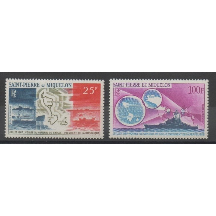 Timbres - de Gaulle - Saint-Pierre et Miquelon - 1967 - No PA38/PA39