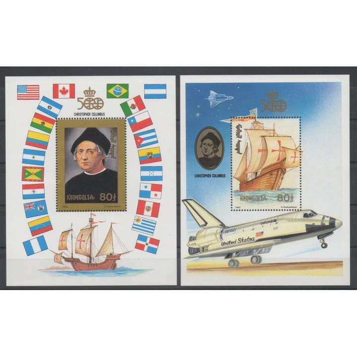 Timbres - Christophe Colomb - Mongolie - 1992 - No BF 188/BF 189