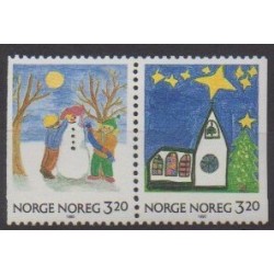 Norvège - 1990 - No 1013/1014 - Noël - Dessins d'enfants