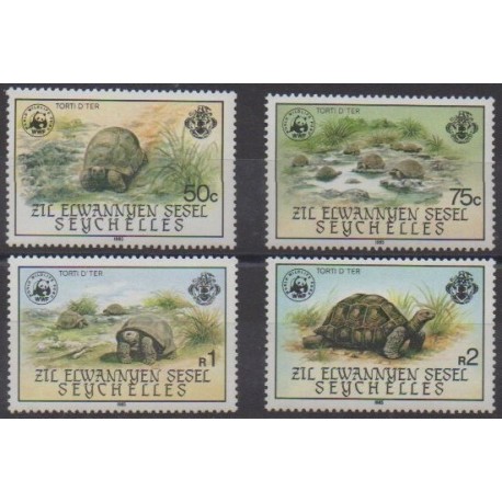 Seychelles Zil Eloigne Sesel - 1985 - No 120/123 - Tortues - Espèces menacées - WWF