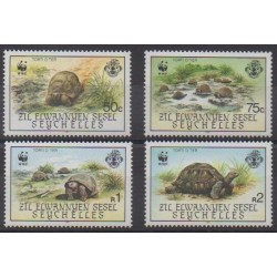 Seychelles Zil Eloigne Sesel - 1987 - Nb 154/157 - Turtles - Endangered species - WWF