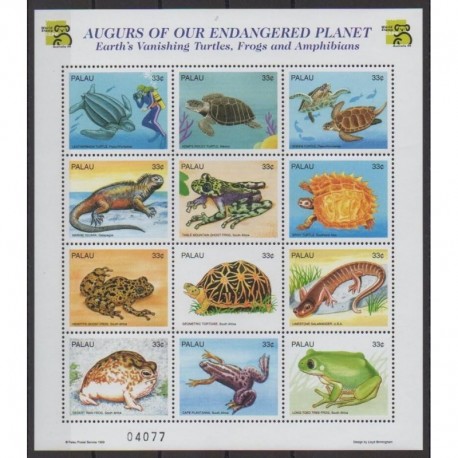 Palau - 1999 - No 1251/1262 - Reptiles - Tortues - Espèces menacées - WWF