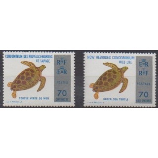 Acheter cette série de timbres des nouvelles Hébrides de l'année 1974 (No 380 et 384).
