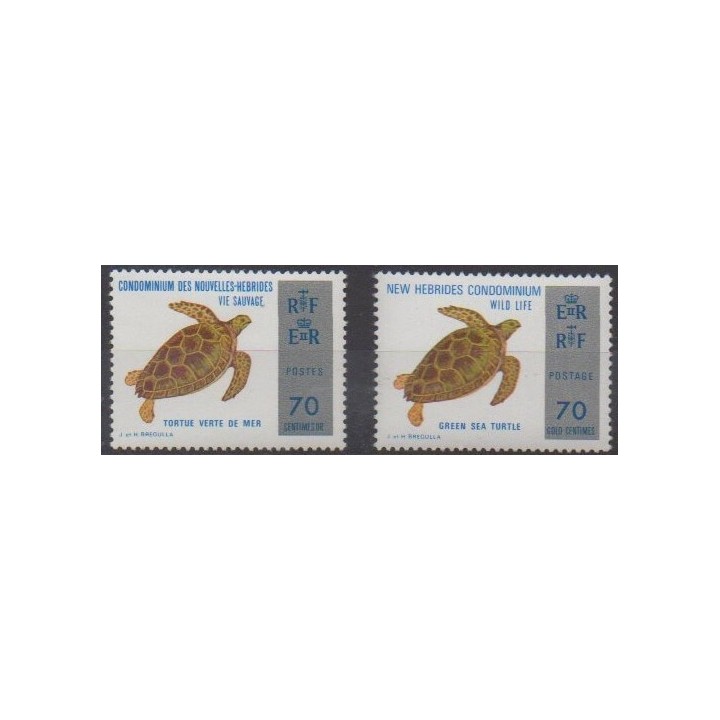 Acheter cette série de timbres des nouvelles Hébrides de l'année 1974 (No 380 et 384).