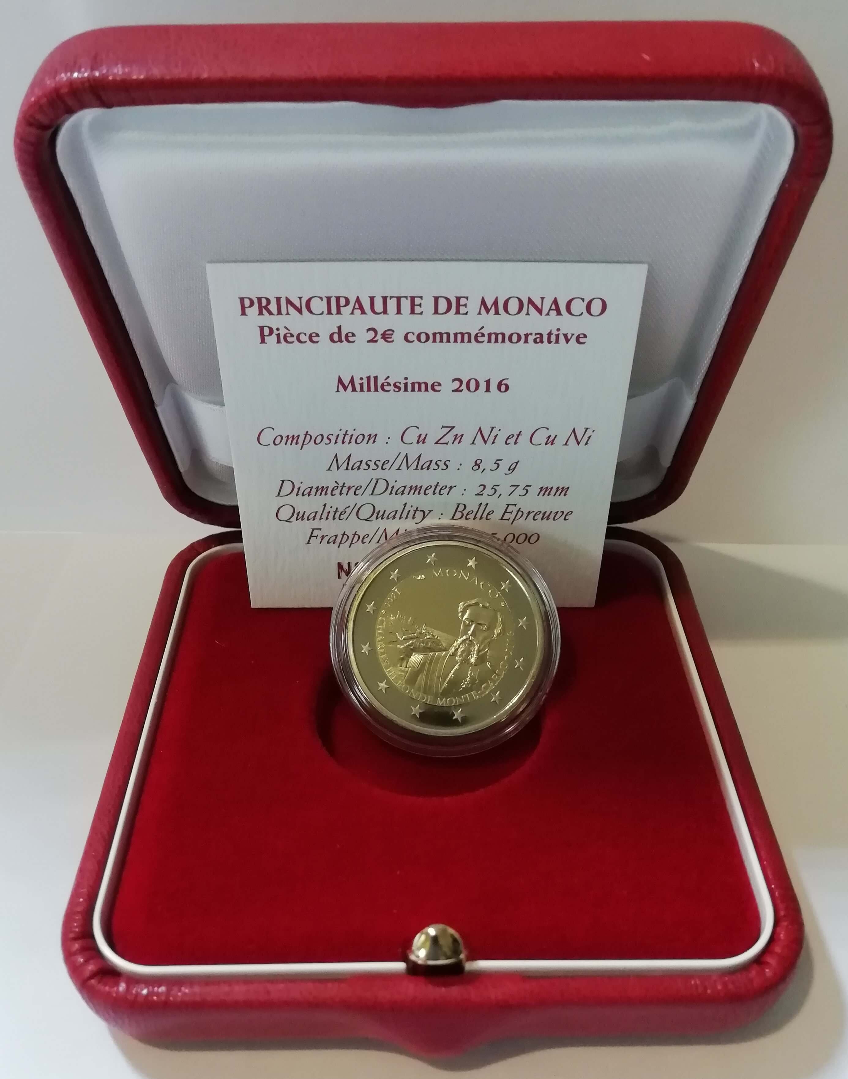 2 Euros Monaco 2010 Frappe Belle épreuve 2 euros Monaco 2016 : 150ème anniv. de la fondation de Monté-Carlo