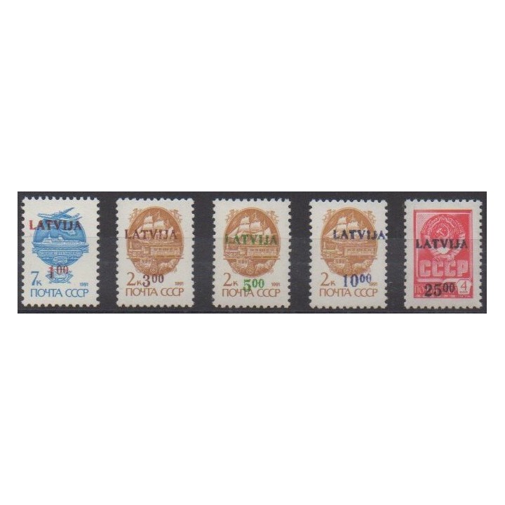 Acheter cette série de timbres de Lettonie  de l'année 1992 (No 299/303).
