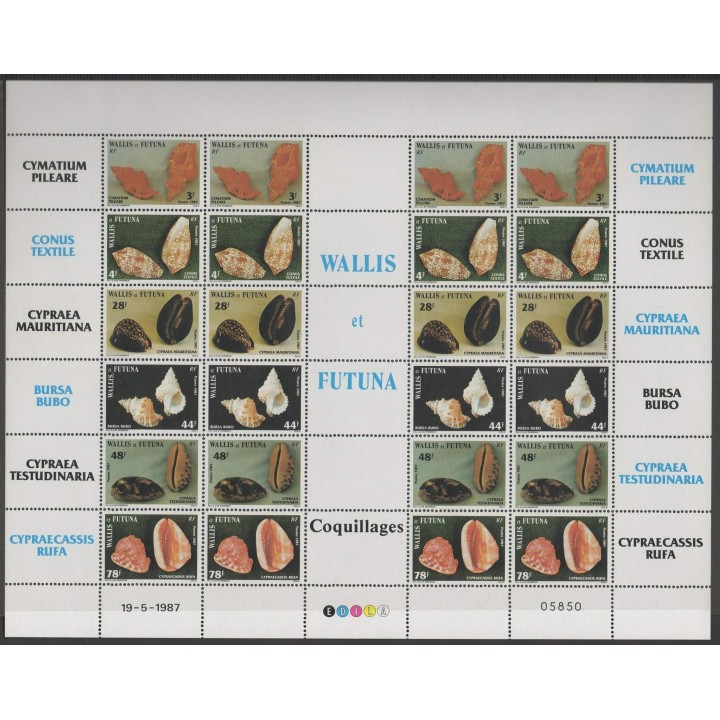 Timbres - Wallis et Futuna  - 1987 - No 360/365 feuille - coquillages