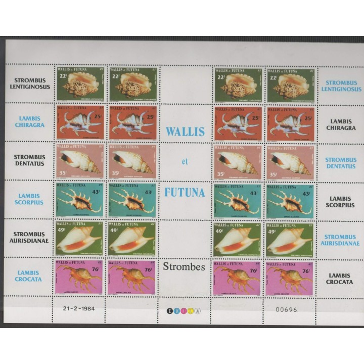 Timbres - Wallis et Futuna  - 1984 - No 312/317 feuille - coquillages