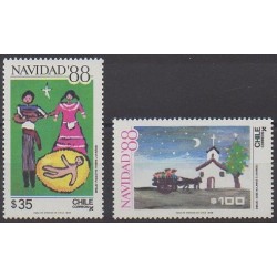 Chili - 1988 - No 876/877 - Noël - Dessins d'enfants
