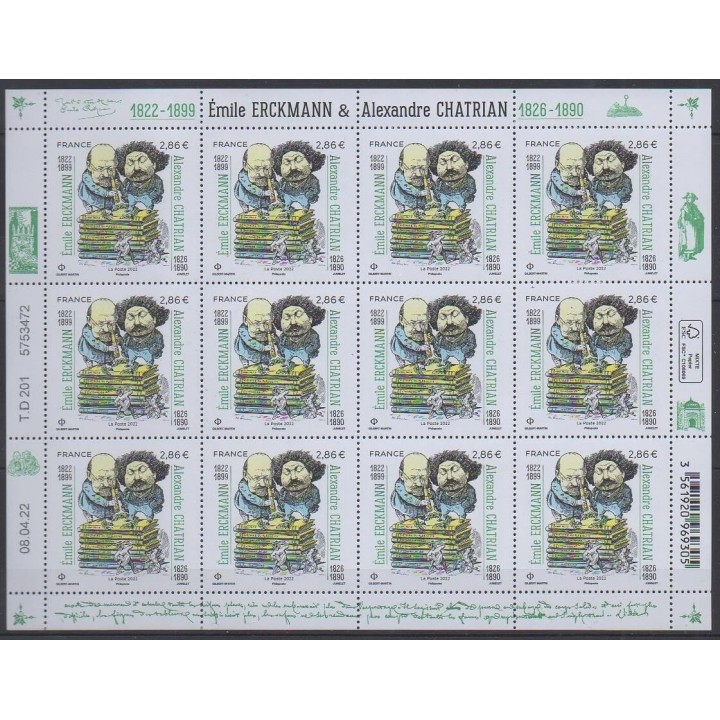 Buy this souvenir sheet  of France of the year 2022 (Nb F62 - Erckmann - Chatrian).