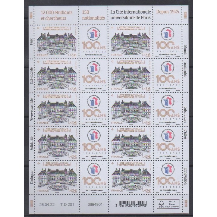 Acheter ce feuillet de France de l'année 2022 (No F68 - 100 ans de la FFAP).