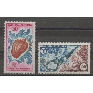Timbres - Wallis et Futuna - Poste aérienne - 1962 - No PA 18/PA 19 - vie marine