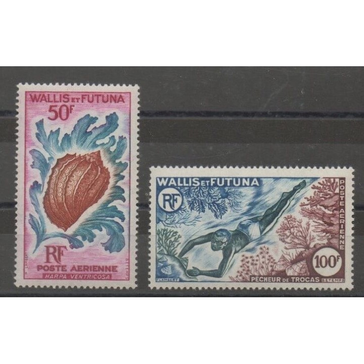 Timbres - Wallis et Futuna - Poste aérienne - 1962 - No PA 18/PA 19 - vie marine