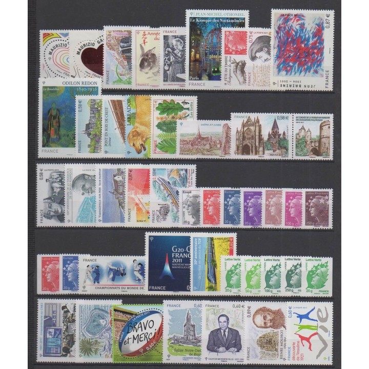 Acheter cette série de timbres et ces 18 blocs feuillets de France  de l'année 2011 (No 4528/4630 - BF131).