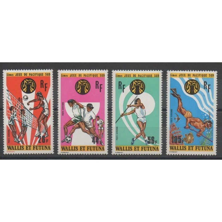 Timbres - Wallis et Futuna - Poste aérienne - 1975 - No PA 63/PA 66 - sports divers