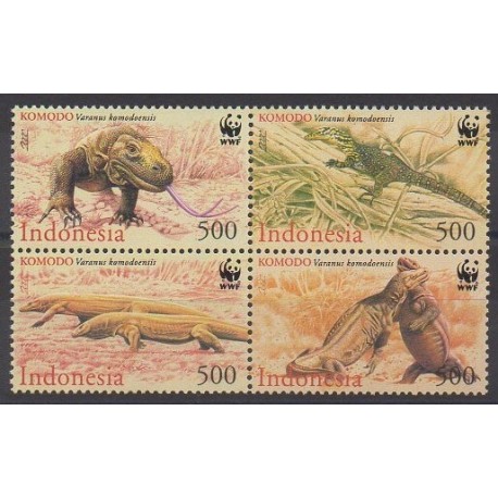 Indonésie - 2000 - No 1783/1786 - Reptiles - Espèces menacées - WWF
