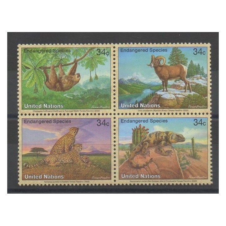 Timbres - Nations Unies (ONU - New-York) - 2002 - No 872/875 - animaux