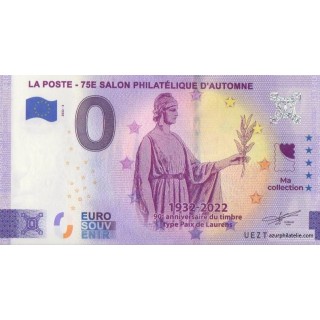 Billet souvenir touristique - 2022-3 - La Poste - 75ème salon philatélique d'automne - (Paris)