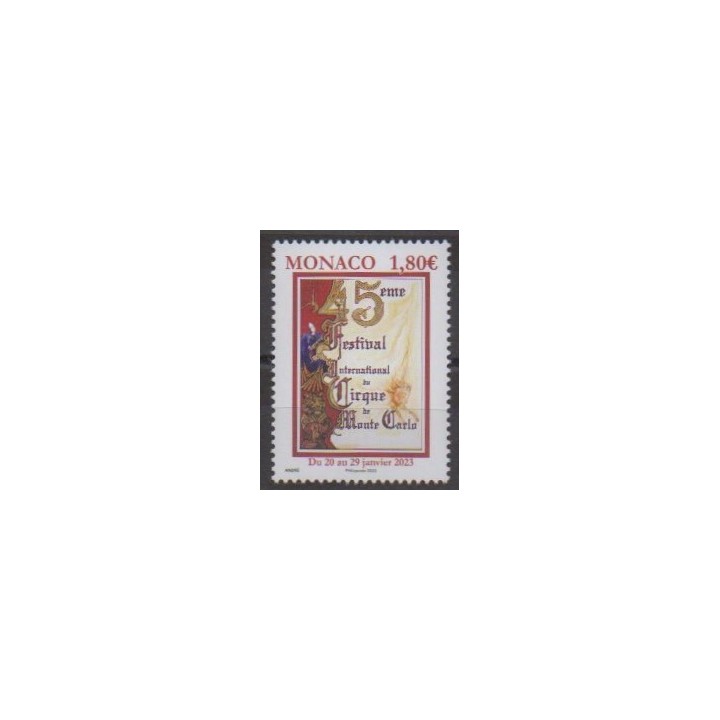 Buy this stamp of Monaco of the year 2023 (Festival du cirque).