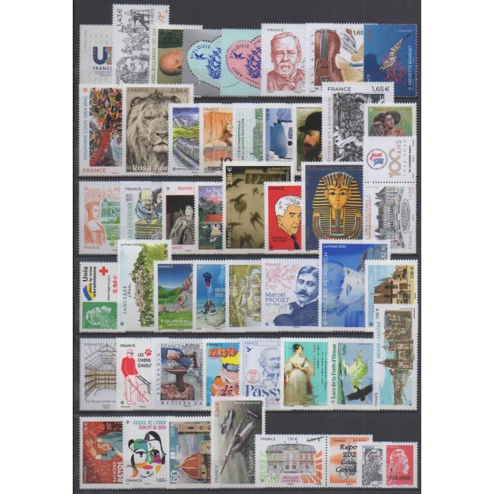 Acheter les timbres de France  de l'année 2022 (No 5545/5642 - BF153 - C1530/C1531 - S182/S183 - PA92).