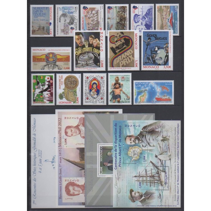Acheter les timbres et les 4 blocs-feuillets de Monaco  de l'année 2022 (No 3308/3363).