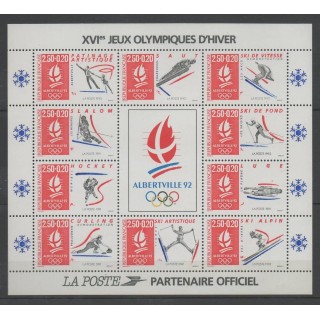 Timbres - France - Blocs et feuillets - 1992 - No BF 14c - Jeux olympiques d'hiver - Vignette centrale brillante