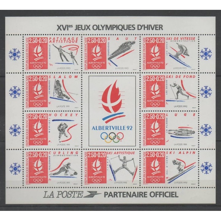 Timbres - France - Blocs et feuillets - 1992 - No BF 14c - Jeux olympiques d'hiver - Vignette centrale brillante
