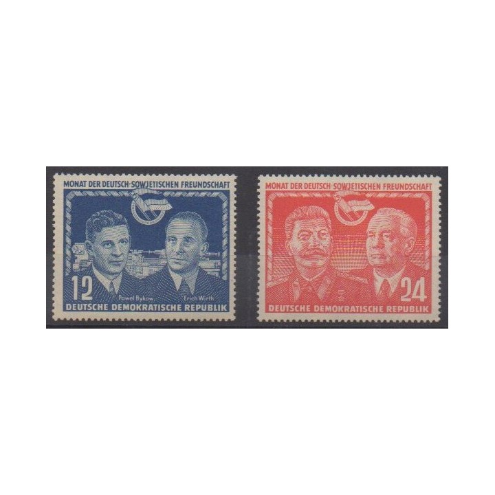 Acheter cette série de timbres d'Allemagne orientale (RDA) de l'année 1951 (No 48/49).