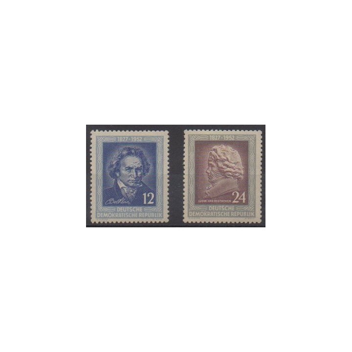 Acheter cette série de timbres d'Allemagne orientale (RDA) de l'année 1952 (No 52/53).