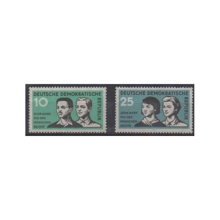 Buy this set of stamps of East Germany (GDR) of the year 1958 (Nb 384/385).