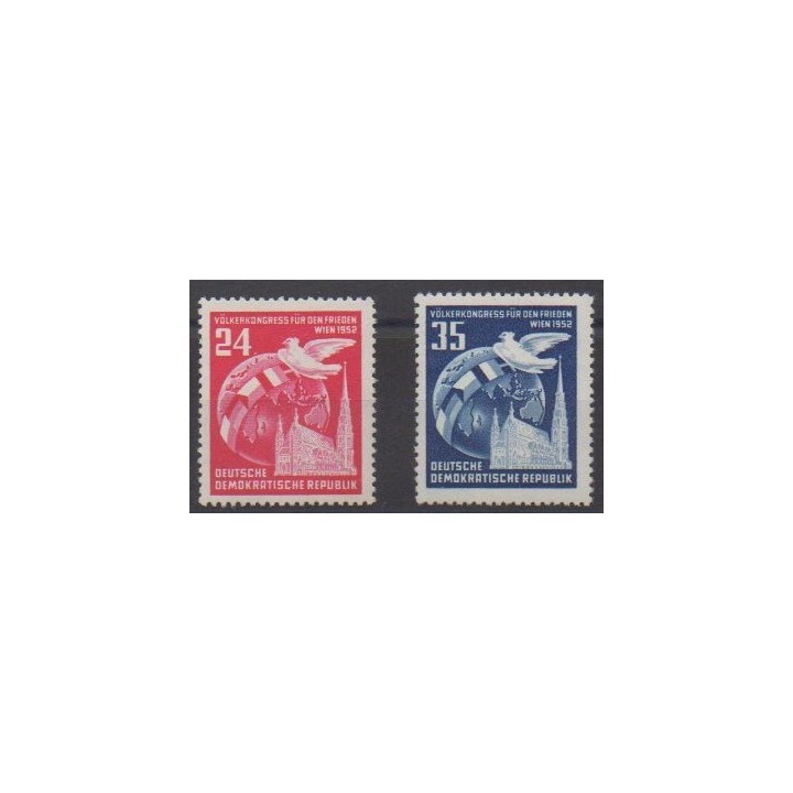 Acheter cette série de timbres d'Allemagne orientale (RDA) de l'année 1953 (No 76/77).