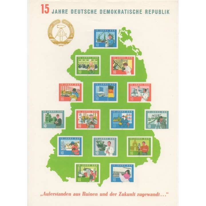 Acheter les timbres et les 4 blocs-feuillets d'Allemagne orientale (RDA) de l'année 1964 (No 707/782 - BF14/BF17).