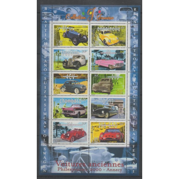 Timbres - France - Blocs et feuillets - 2000 - No BF 30 - Voitures